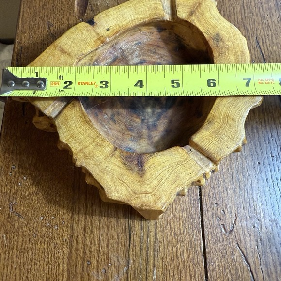 Rustic Raw Natural Edge Hand Carved Knotted Cypress Wood Burl Ashtray Glossy - Picture 5 of 6